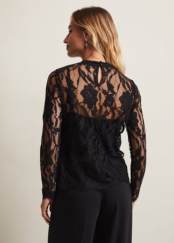 Phase Eight Lara Lace T Shirts Black USA | 6529841-ZN